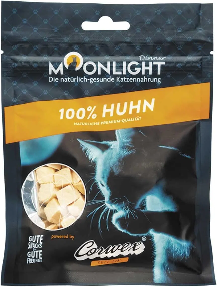 Moonlight - Bocadillo para gatos (10 paquetes), 100% pollo liofilizado, ideal para gatos sensibles y alérgicos, sin cereales y sin azúcar