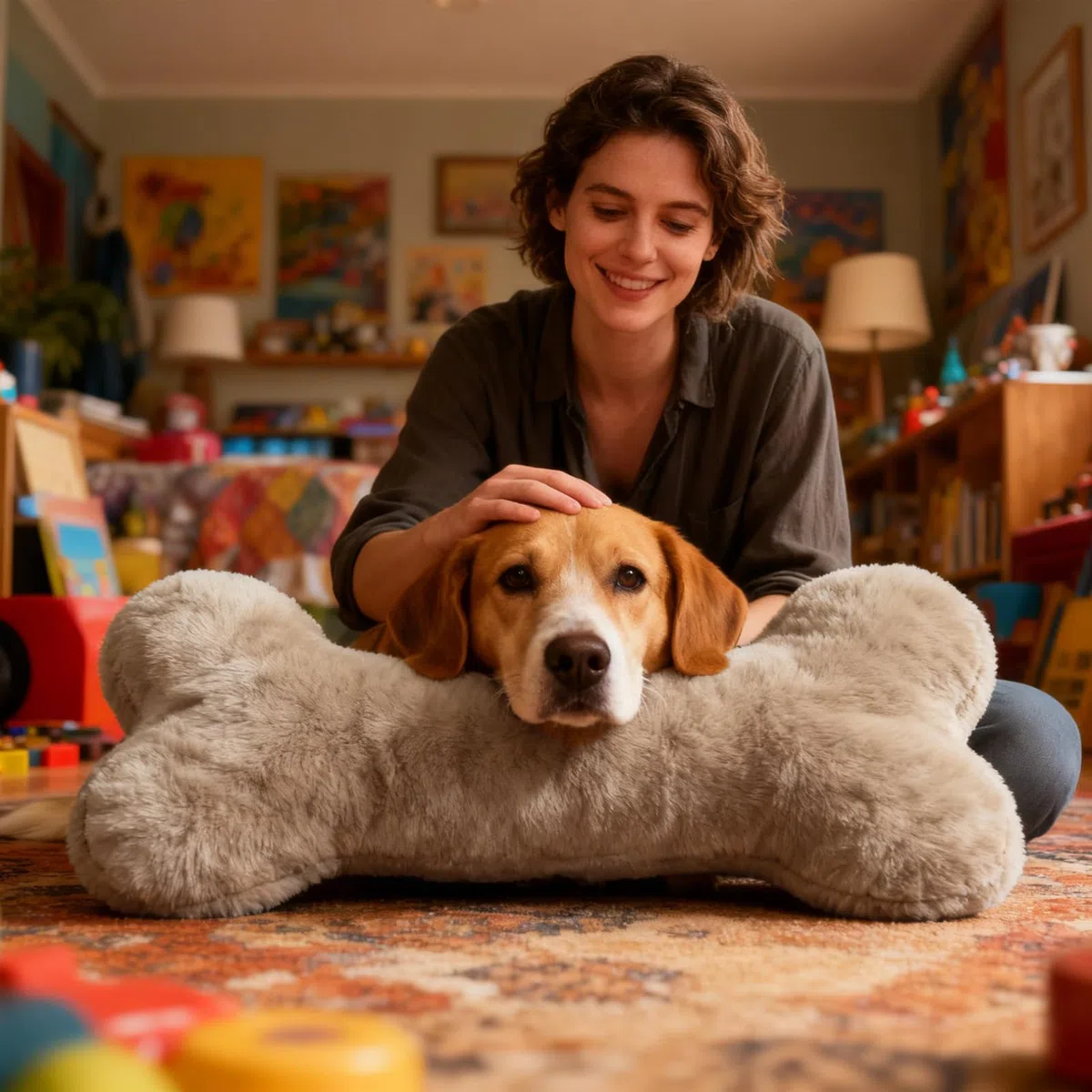 Juguete De Peluche Hueso para Perros Cojin Calmante para Cachorros De 70 Cm | Cojín Lanzable Para Cachorros Amantes de Mascotas Apartamento Oficina Dormitorio Siesta Juego Relajación