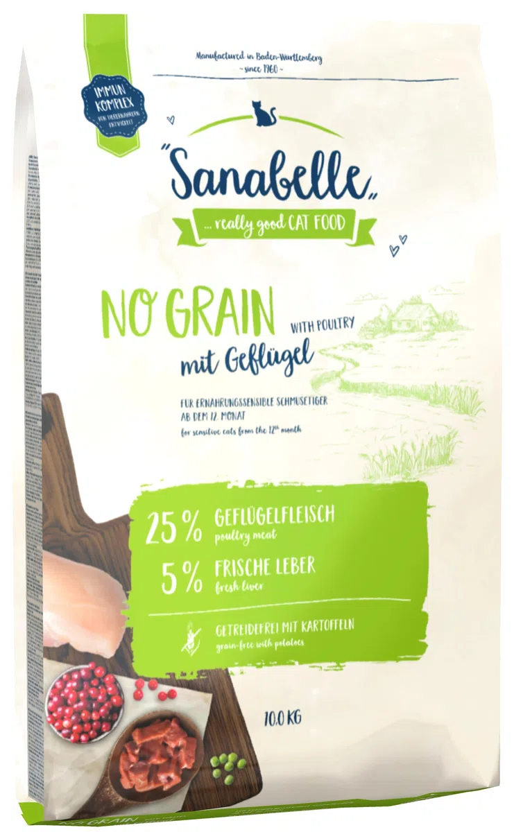 Sanabelle No Grain con las aves de corral | Alimento seco para gatos nutricionalmente sensibles | 10 kg (Paquete de 1)