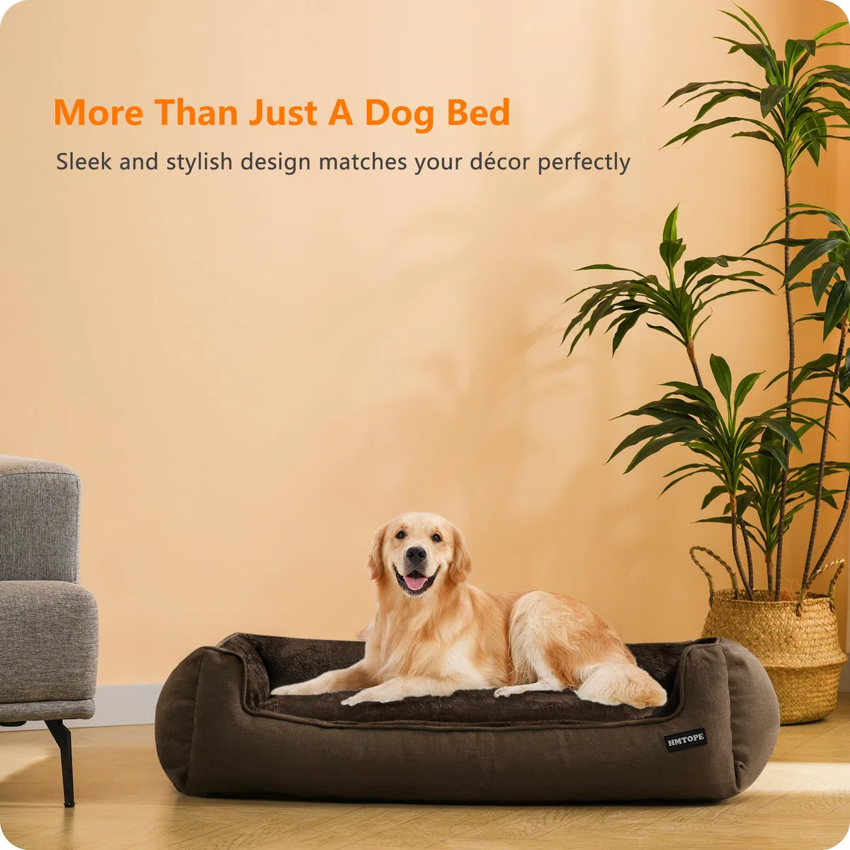 HMTOPE Cama para perros, Cuna y Cojín para perros, Sofá para perros, Cesta extraíble y lavable, marrón, 110 x 86 x 26 cm