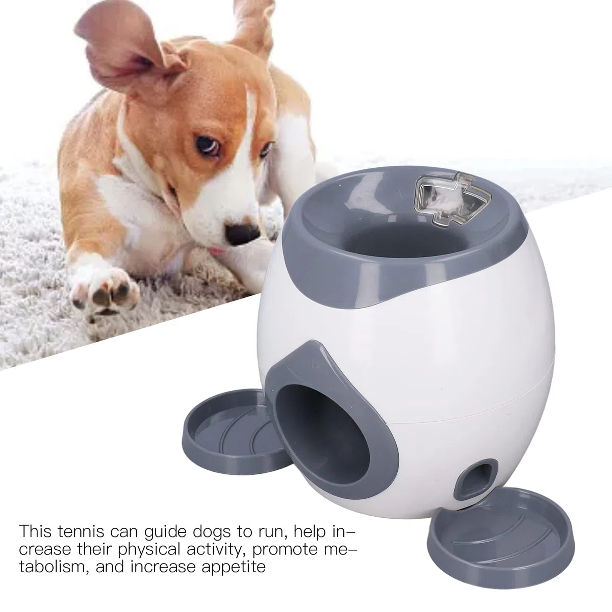 FOUF Lanzador Automático de Pelotas, Lanzador Interactivo para Perros, Máquina de Lanzamiento de Pelotas de Tenis con 2 Bandejas de Comida para Perros Pequeños a Grandes, 2 Pelotas Incluidas