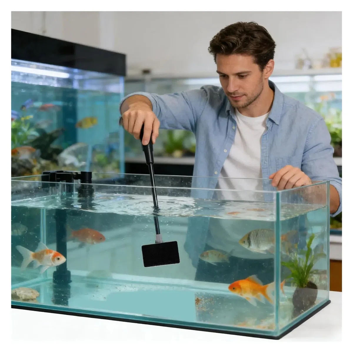Kit de Limpieza de Acuario, Cepillo de Limpieza de Grava con Mango Largo, Kit de Limpieza de peceras for Betta, Tortuga, camarones, Estanque, terrario, Agua Salada