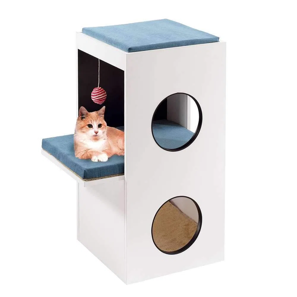 Ferplast Feplast 74057021 Mueble de Madera para Gatos Blanco, con Casita y Área Rascadora de Sisal, 40 x 55 x 80 Cm