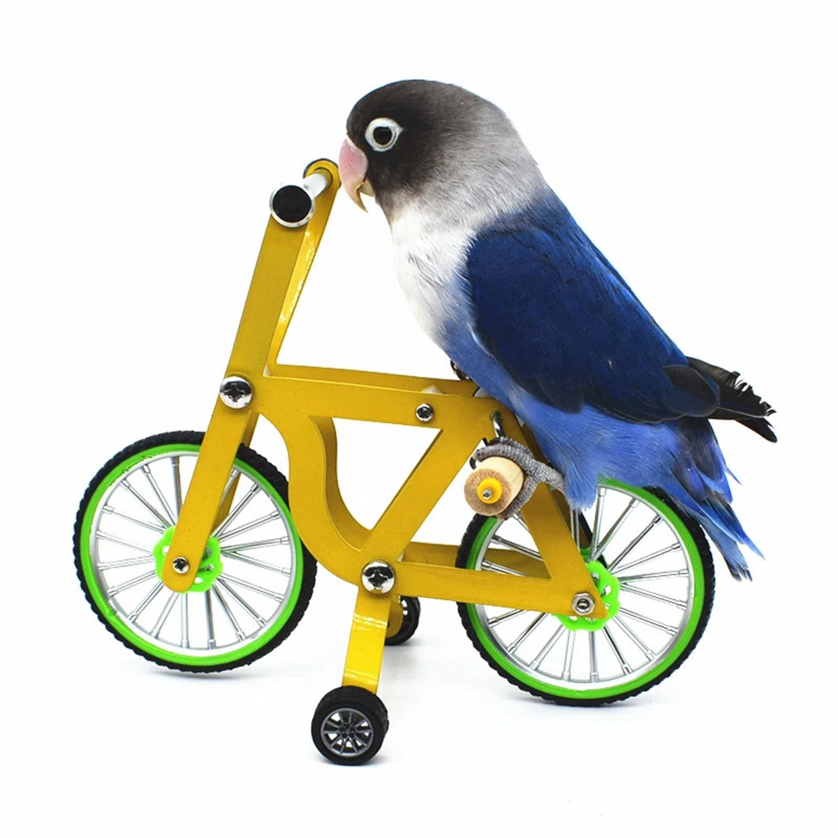 F Fityle Parrot Bicicleta de Juguete para Aves Accesorio Educativo para Loros Bicicleta de Puzzle de Inteligencia Talón de Pie para Pájaros Hecha en M, 20x10.5x14cm