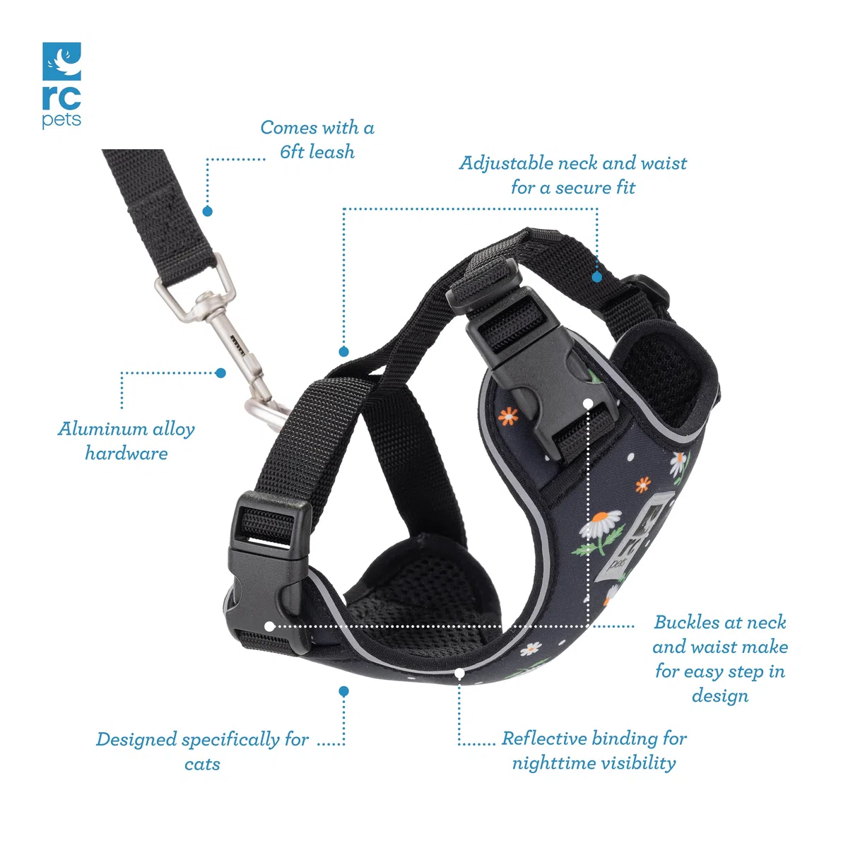 RC Pet Products Adventure Kitty - Arnés para pasear Gatos, Mediano, Margaritas (53804347)