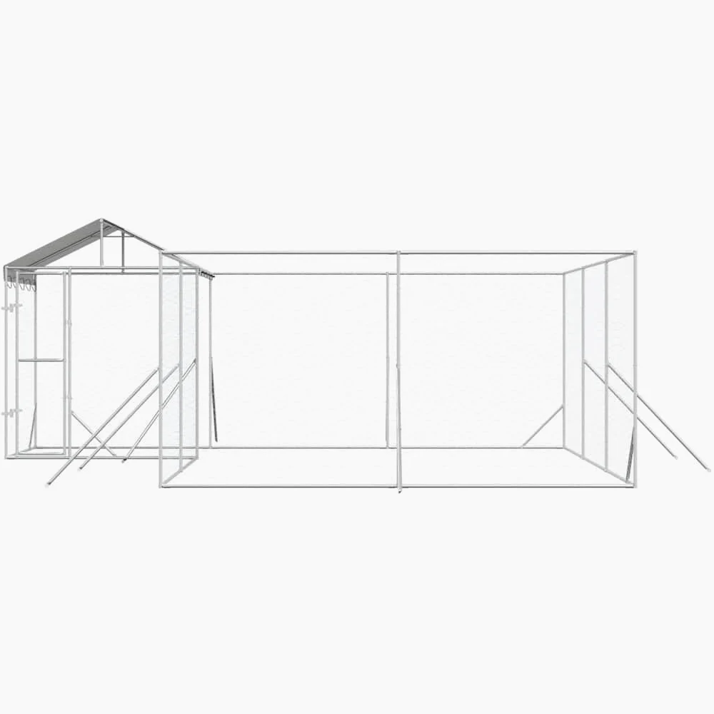 Perrera para perros al aire libre con techo de acero galvanizado plateado, 6 x 6 x 2,5 m, gran caño con puerta, protección de seguridad, recinto para perros, cachorros, entrenamiento, jardín