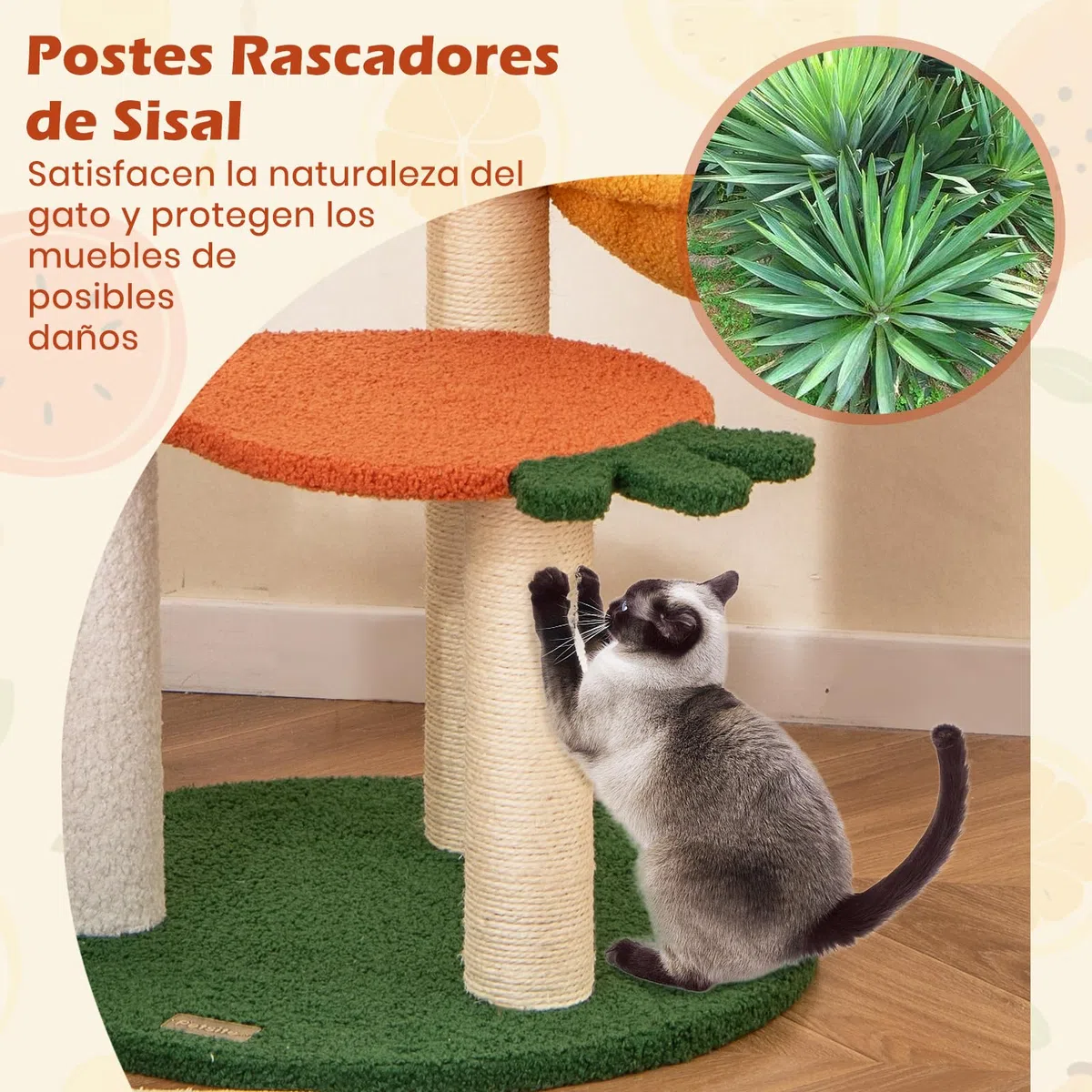 GOPLUS Árbol para Gato de Múltiples Niveles, Centro de Actividad con Plataformas en Forma de Frutas, Percha Acolchada, Postes para Rascar de Sisal, Cesta Giratoria, Mueble Torre Interior para Gatos
