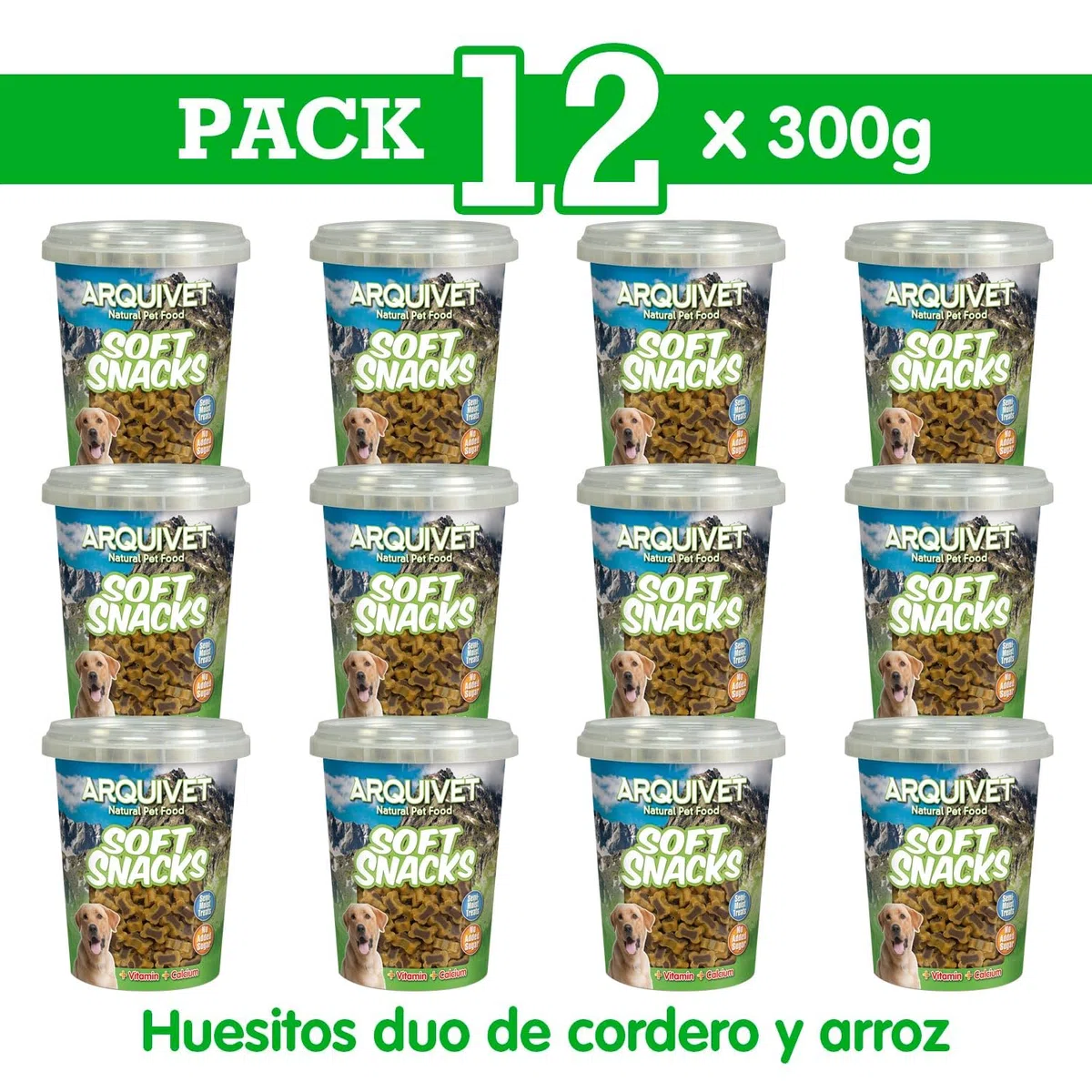ARQUIVET - Soft Snacks para Perro - Huesitos Duo Cordero y arroz - Pack 12 x 300 g