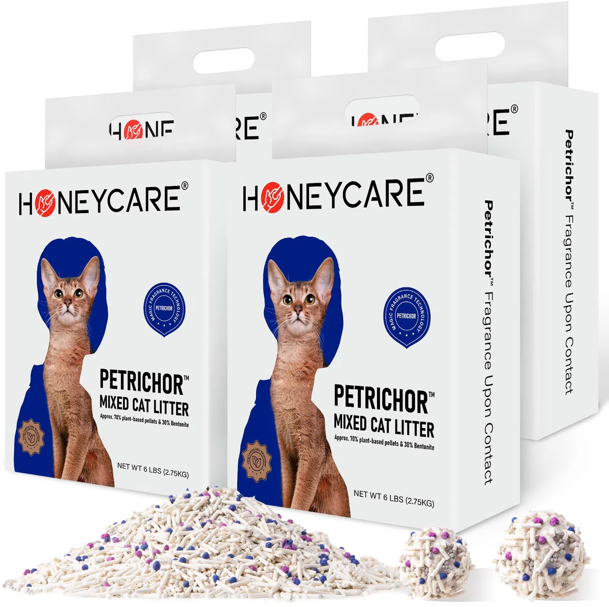 HONEY CARE Petrichor Mix - Arena para gatos I Tofu Cat Litter I Nature Pellets a base de plantas y bentonita Arena sostenible para gatos I Bajo polvo Qucik Alumping Control de olores superior, paquete