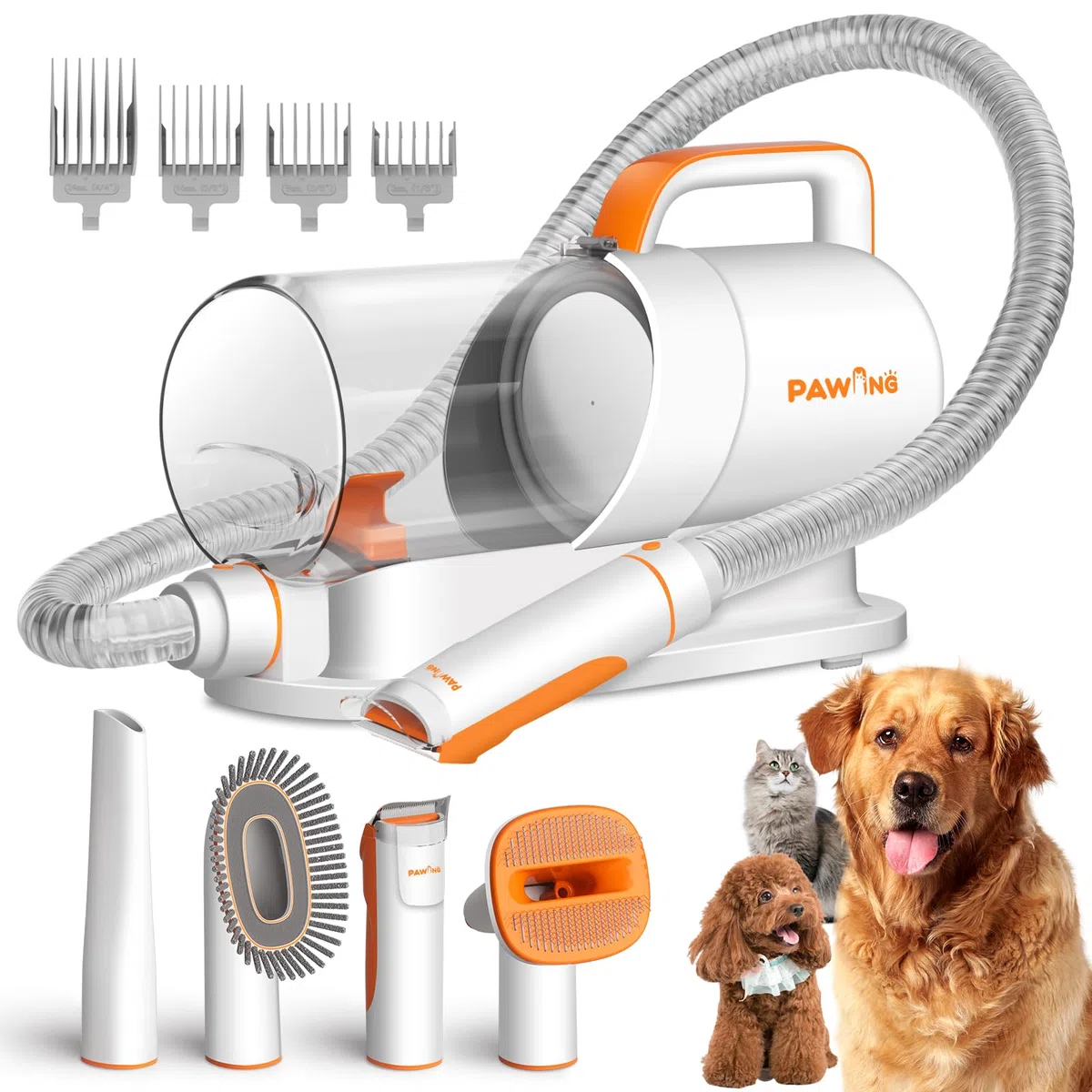 PAWING Kit de aseo para mascotas con aspiradora, herramientas profesionales todo en 1 para perros y gatos, aspiradora de perros de bajo ruido con taza de polvo de gran capacidad de 2 L para eliminar
