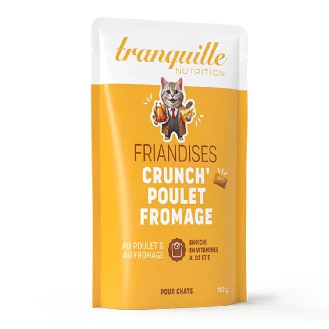 Tranquilo Golosinas Gato Crunch' Pollo Queso (40 x 60 g) | Vitaminas A D3 E Croqueta Gato | Snack Saludable y Sabroso Gatito y Gato Adulto | Ayuda a Fortalecer la Inmunidad & Huesos