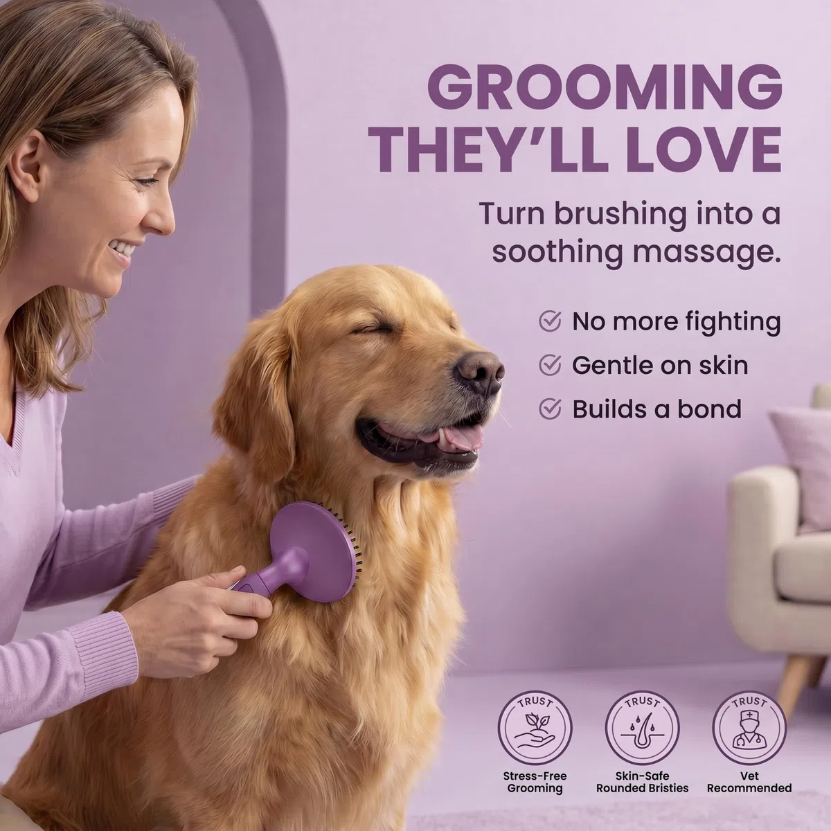 Cepillo de cerdas redondas para mascotas para perros y gatos – Cepillo suave para perros para aseo de pelo corto o largo – Herramienta suave para piel sensible, elimina la caspa, la suciedad y