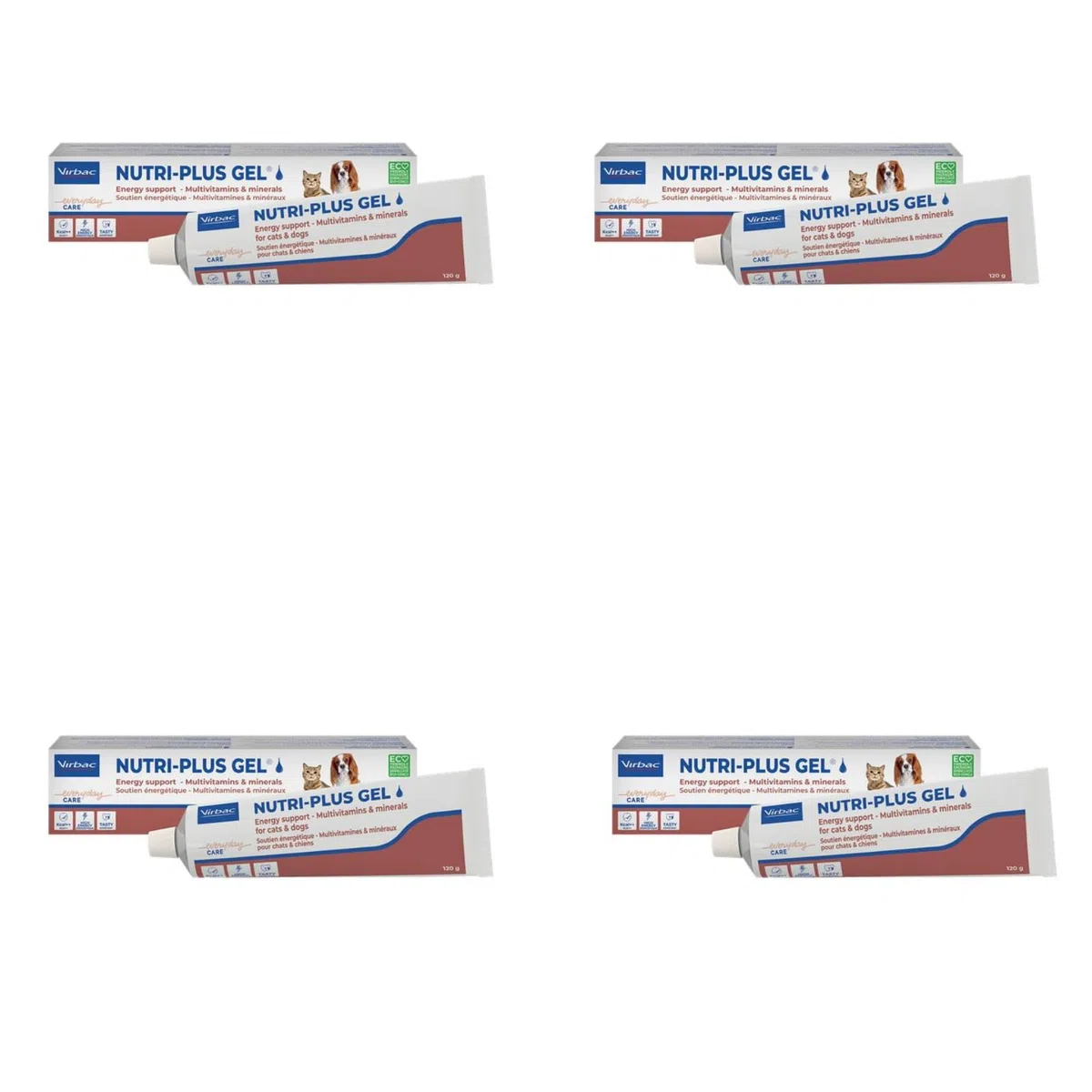Virbac Nutri-Plus Gel | Pack de 4 | 4 x 120 g | Suplemento dietético para Perros y Gatos | Fuente concentrada de energía