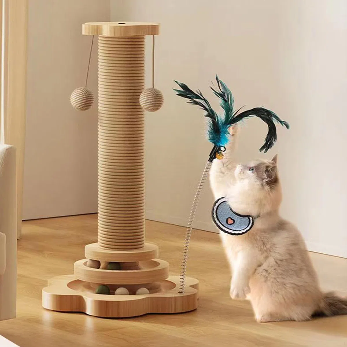 PANGBOER Divertido rascador con colgante para mascotas, juguete interactivo pequeño y grande para gatos de interior