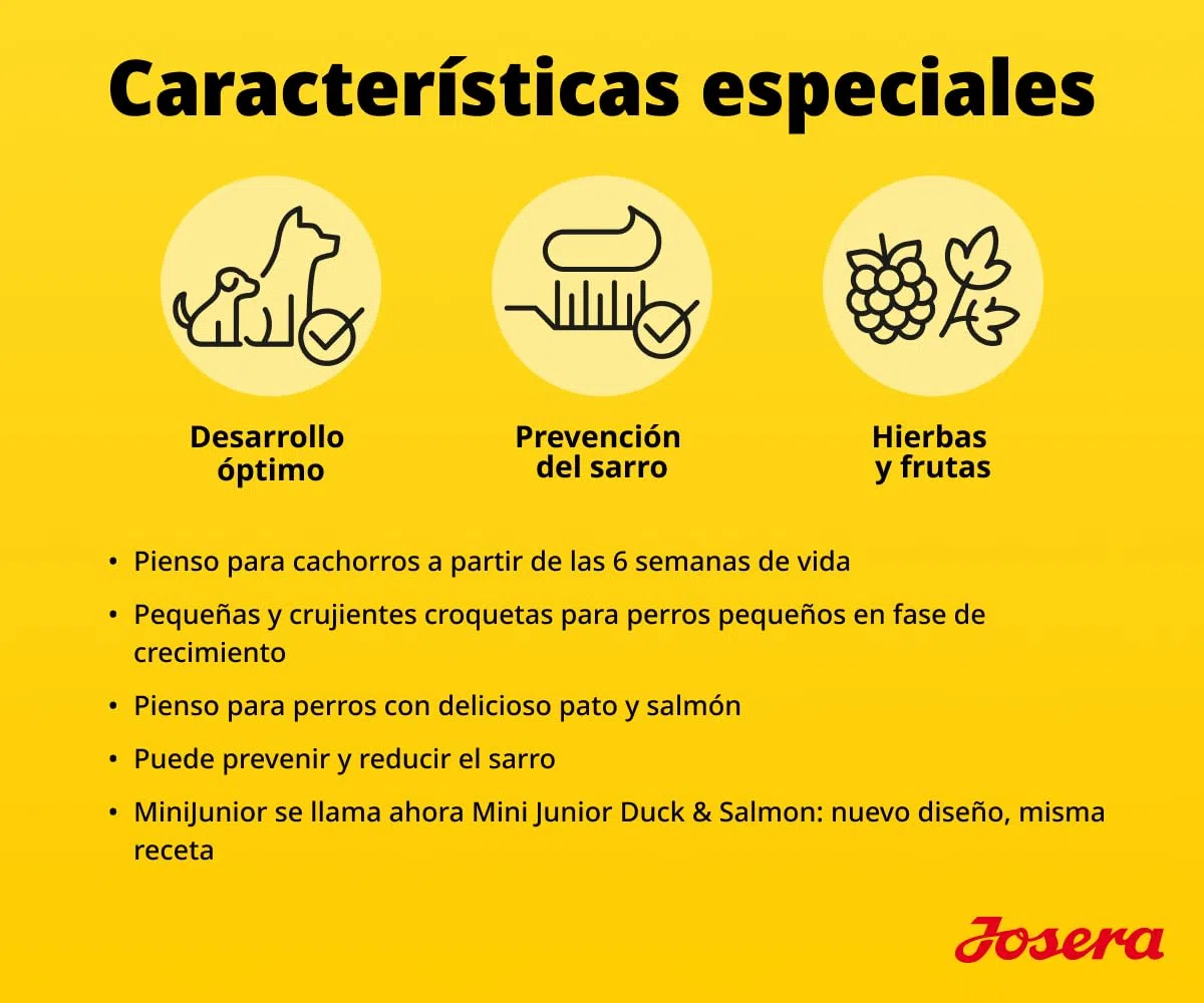 JOSERA Mini Junior Pato y salmón (1 x 10 kg) | Pienso seco de primera calidad para perros en crecimiento de hasta 10kg | Pienso para cachorros sin gluten para un desarrollo óptimo | Croquetas pequeñas