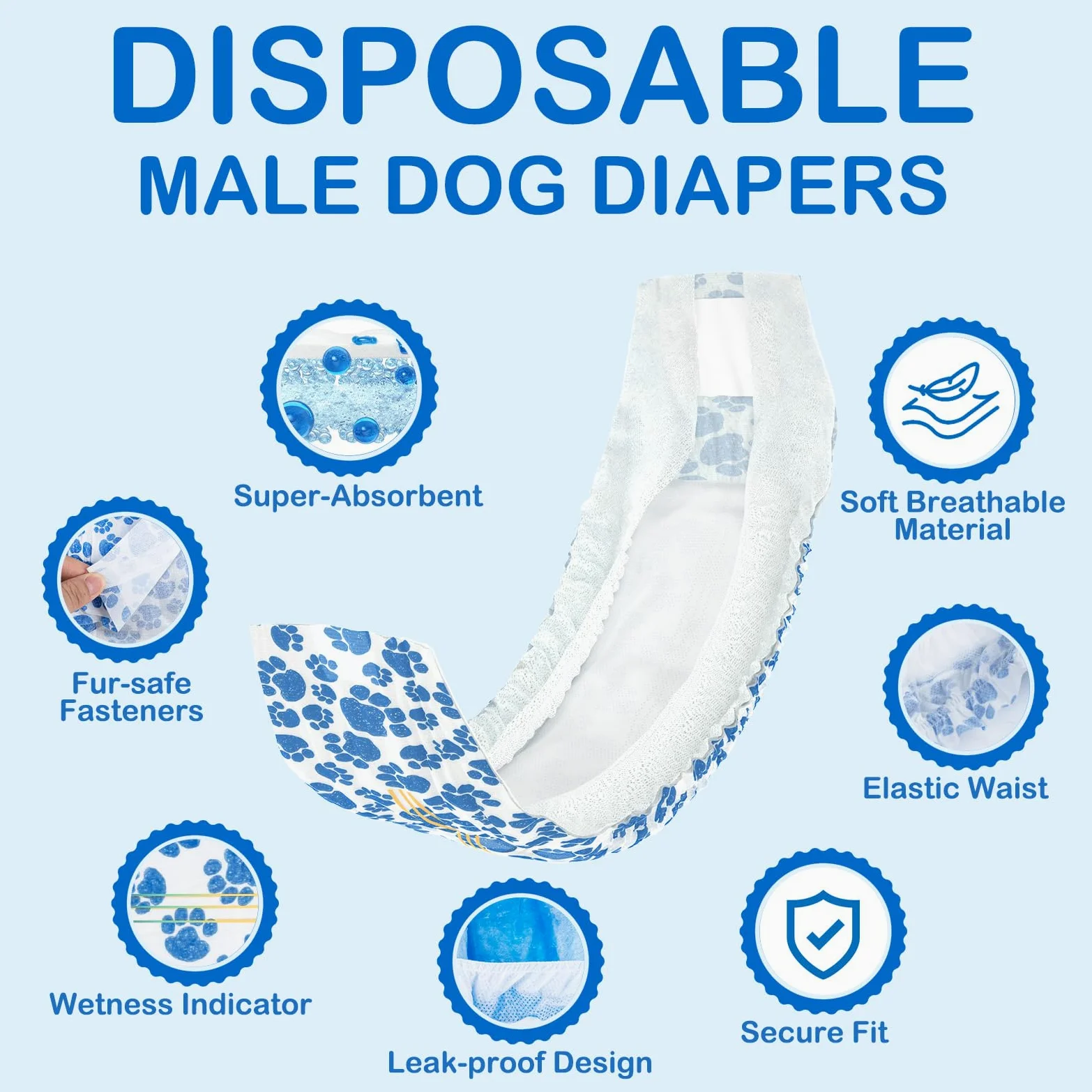 Dono pañales Perro Macho, 60 pcs, indicador de Humedad, pañales para Perros para la incontinencia, Super Absorbente, Impermeable, Adecuado para la excitación urinaria, Calor, XS, S, M, L