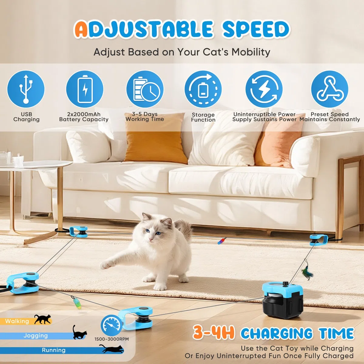 Juguete para Gatos para Interiores, Nueva Cinta de Correr para Gatitos, Control Automático/Remoto, Velocidad Ajustable, Juego de Persecución y Ruta de Carrera con Diseño DIY