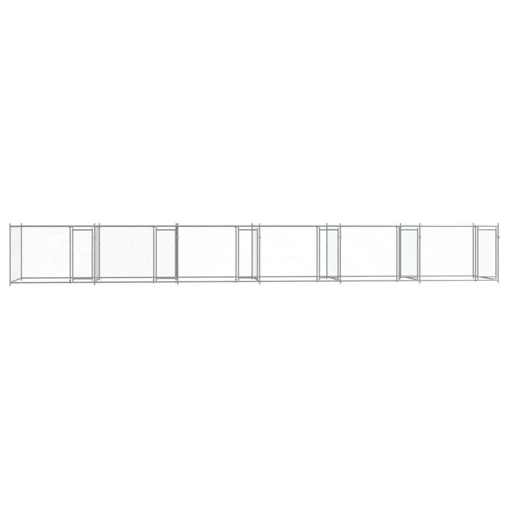 Perrera para perros de acero galvanizado con puertas gris 12 x 2 x 1,5 m, salida para perros cachorros, jaula con seguridad, protección, entrenamiento y separación en el jardín o terraza