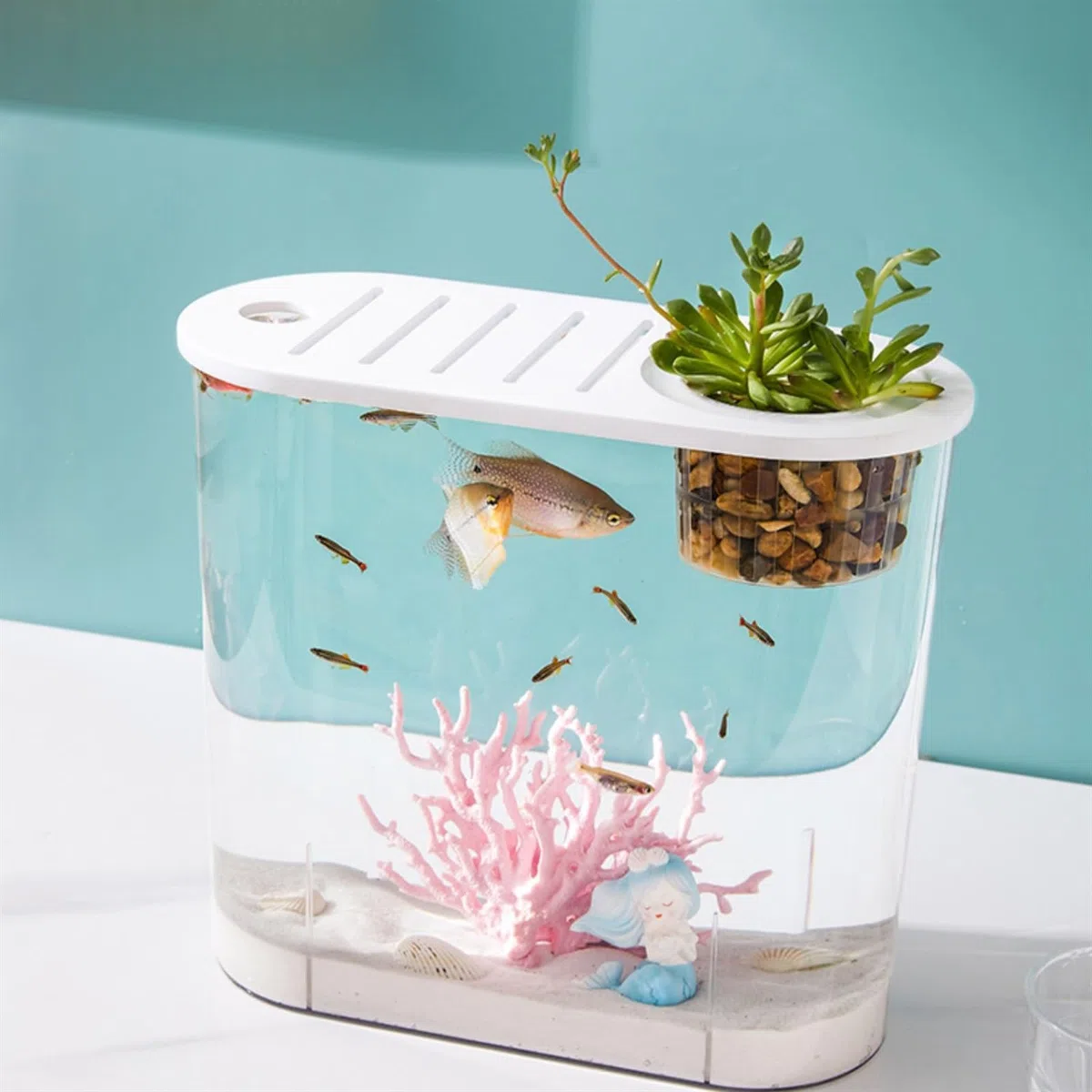 Pecera Pecera Pequeña Micro Paisaje Transparente Pecera Grande Ecológica Hogar con Tapa Escritorio Ovalada se Pueden Plantar Plantas Acuáticas Acuario(Pequeño)