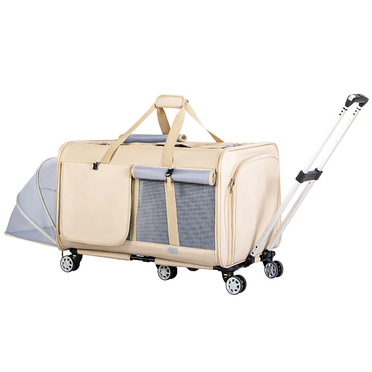 Bolsa de transporte expandible para mascotas, caja de viaje para mascotas, dos cajas, con ruedas extraíbles, divisores ajustables y asa telescópica, adecuada para perros y gatos pequeños y medianos