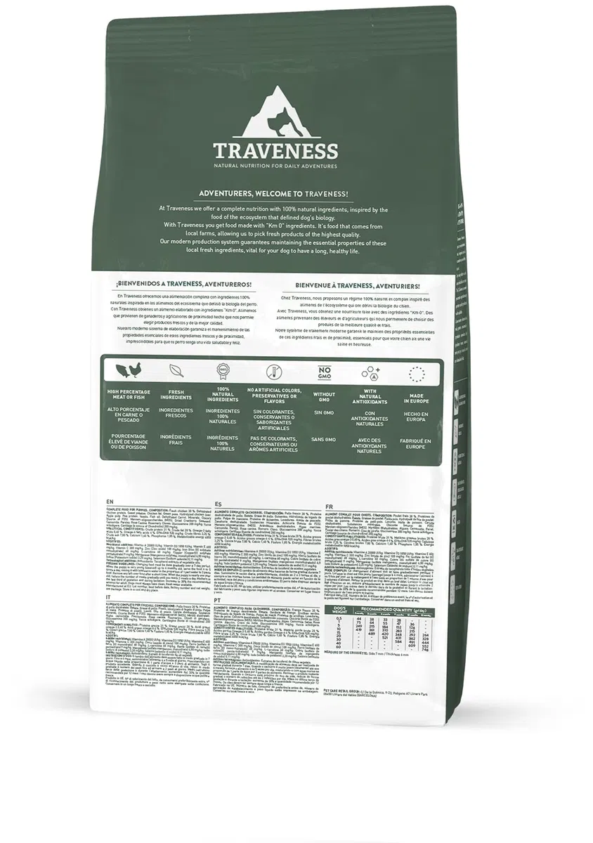 TRAVENESS Natural Nutrition - Pienso Grain Free para Cachorros | Pollo Fresco 65% | Crecimiento Saludable | Huesos y Dientes Fuertes | Soporte Articulaciones | Sin Cereales (12 Kg.)