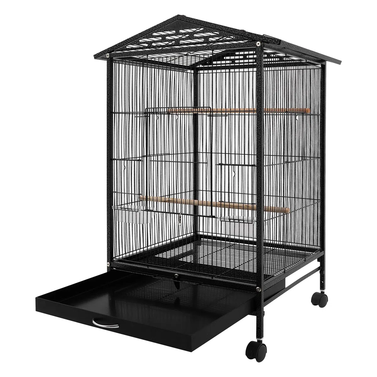 jaula grande independiente para pájaros, aviario con 4 ruedas, jaula para pájaros con bandeja para suciedad, barras de percha, jaulas de hierro para pájaros, jaula para periquitos, negro