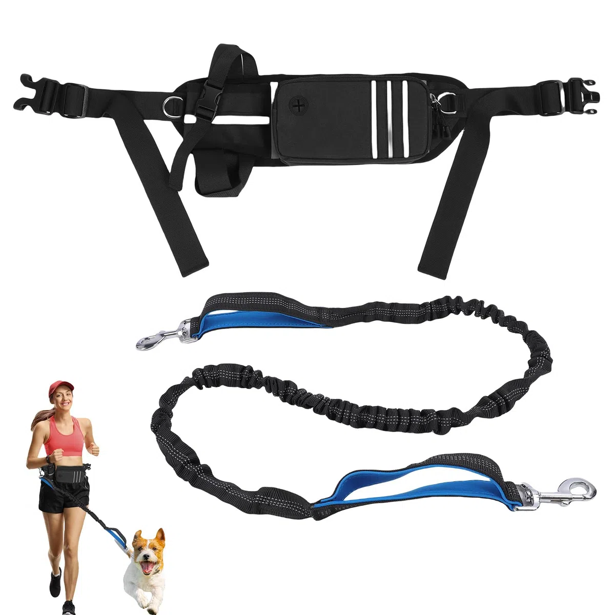 Correa para correr para perros, reflectante con cinturón abdominal, correa ajustable para perros, antiestrés, manos libres, para correr, senderismo