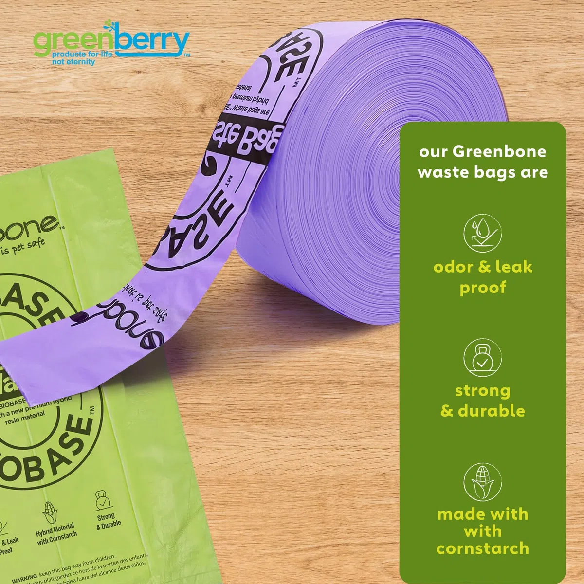 Greenbone BioBase Dispensador de bolsas de basura con aroma a lavanda de 300 unidades
