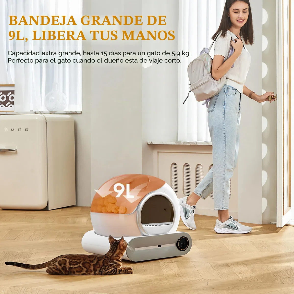 Caja de Arena Autolimpiable para Gatos Con Detector de Infrarrojos y Sensores de Peso, Eliminación de Olores, Gran Capacidad de 65 L + 9
