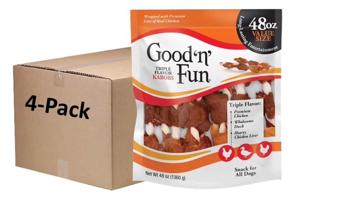 Good'n'Fun - Brochetas de cuero crudo con triple sabor para perros, 3 libras (paquete de 4)