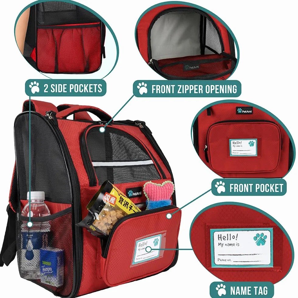 PetAmi Mochila transportadora para perros pequeños y grandes, mascotas, cachorros, mochila de senderismo ventilada para mascotas, bolsa de viaje, mochila para gatos aprobada por aerolíneas, soporte de