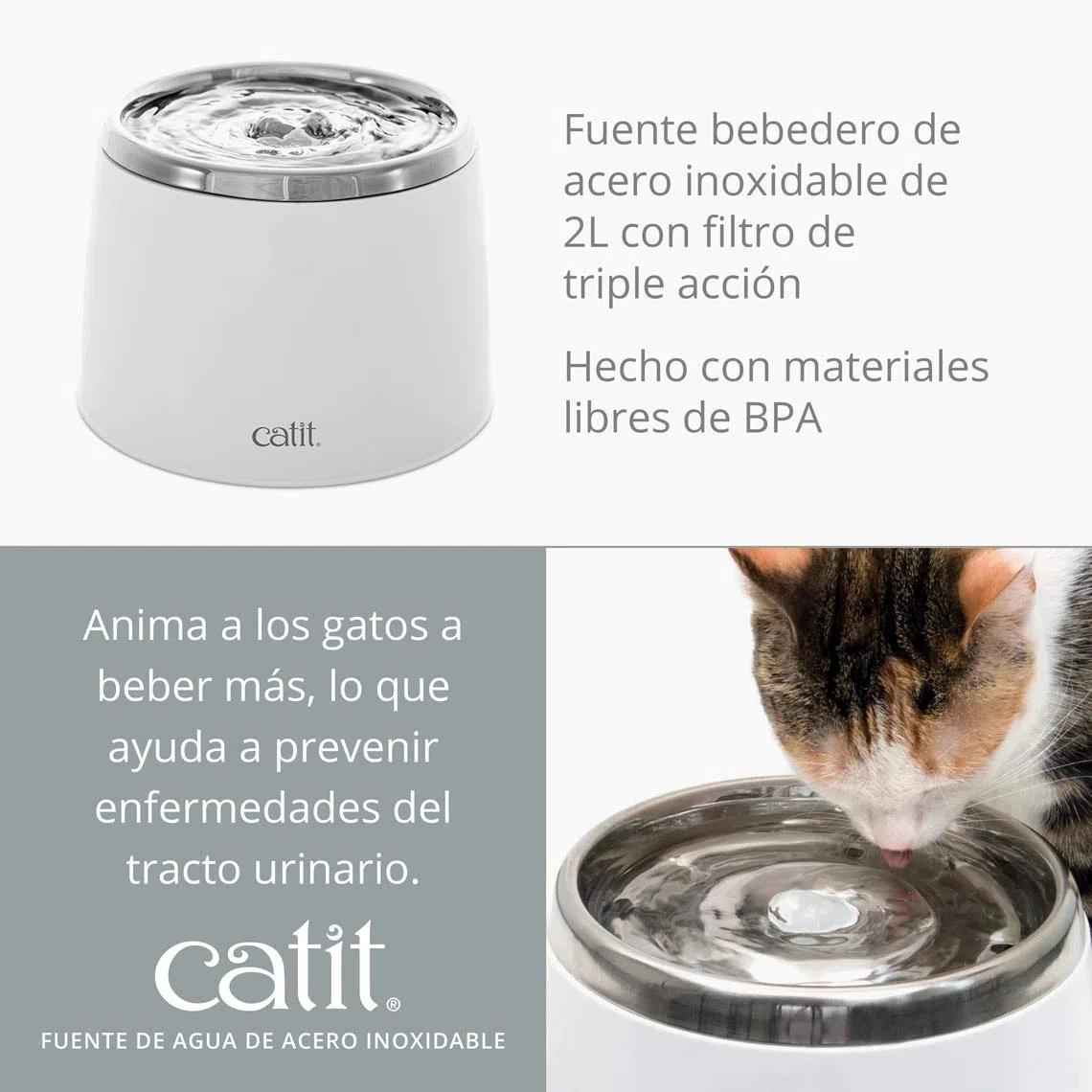 Catit Bebedero Tipo Fuente, Acero Inoxidable, 2 L