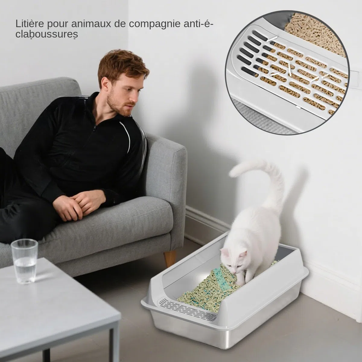 de para Gatos Bandeja con para Mascotas Antisalpicaduras | Bandeja para Gatos Antisalpicaduras Semicerrada con Recogedor para Dormitorio, Apartamento, Salón