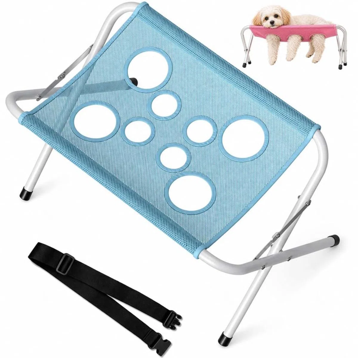 Silla para Bañar Perro Correa Ajustable para Sujetar A La Mascota Cat Dog Grooming Hammock Estructura Sólida Soporte Plegable para Mascotas Recorte Diario De Uñas,Baños,Blue
