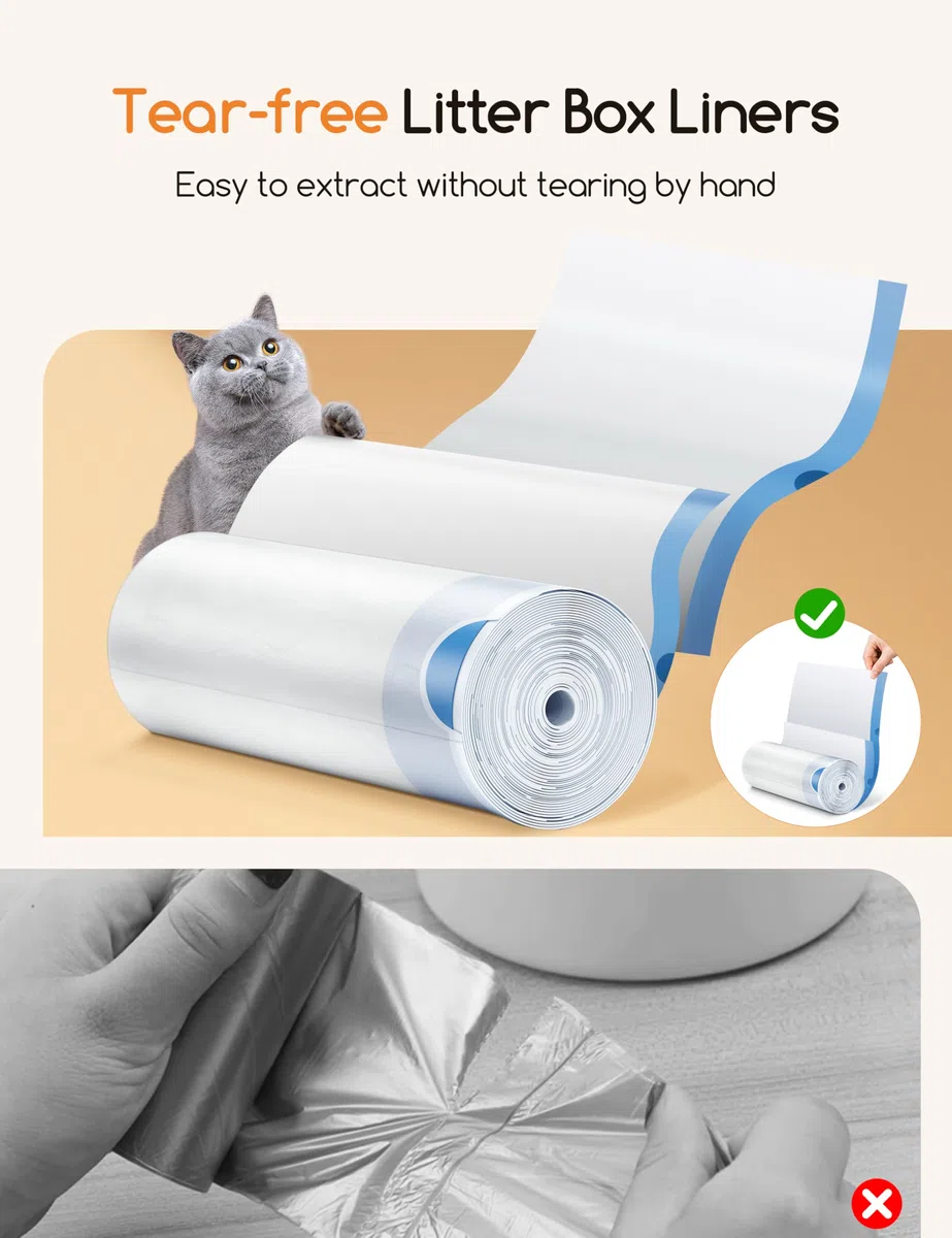 MeoWant MeoWant MW-SC01/MW-SC02 - Bolsas de basura resistentes con cordón para cajas de basura automáticas MeoWant MW-SC01/MW-SC02, extragruesas a prueba de fugas, 6 rollos (20 bolsas/rollo)
