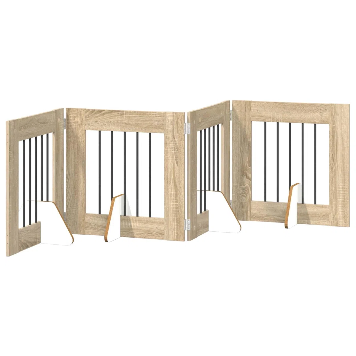 Portería para perros con soporte de madera de roble Sonoma, 241 x 60 cm, plegable, 4 piezas, interior para perros, cachorros, seguridad, protección