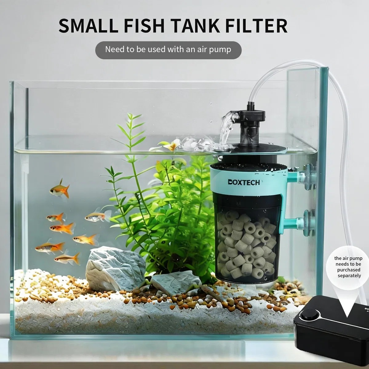 UPETTOOLS Filtro de acuario, pequeño filtro sumergible para peceras con piedra de burbujas de aire integrada y bolas biológicas, adecuado para peceras de hasta 5-10 galones (bomba de aire no incluida)