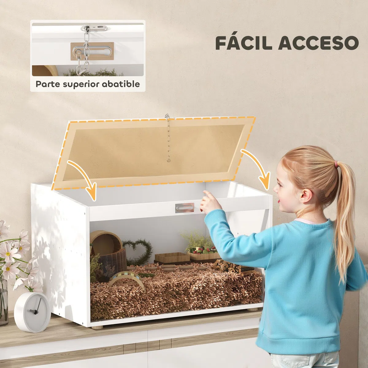PawHut Jaula para Hámster Tapa Abatible para Jerbos 80x50x50 cm Blanco | Casa para Animales Pequeños, Ventana de Acrílico Transparente, para Hámsteres Enanos
