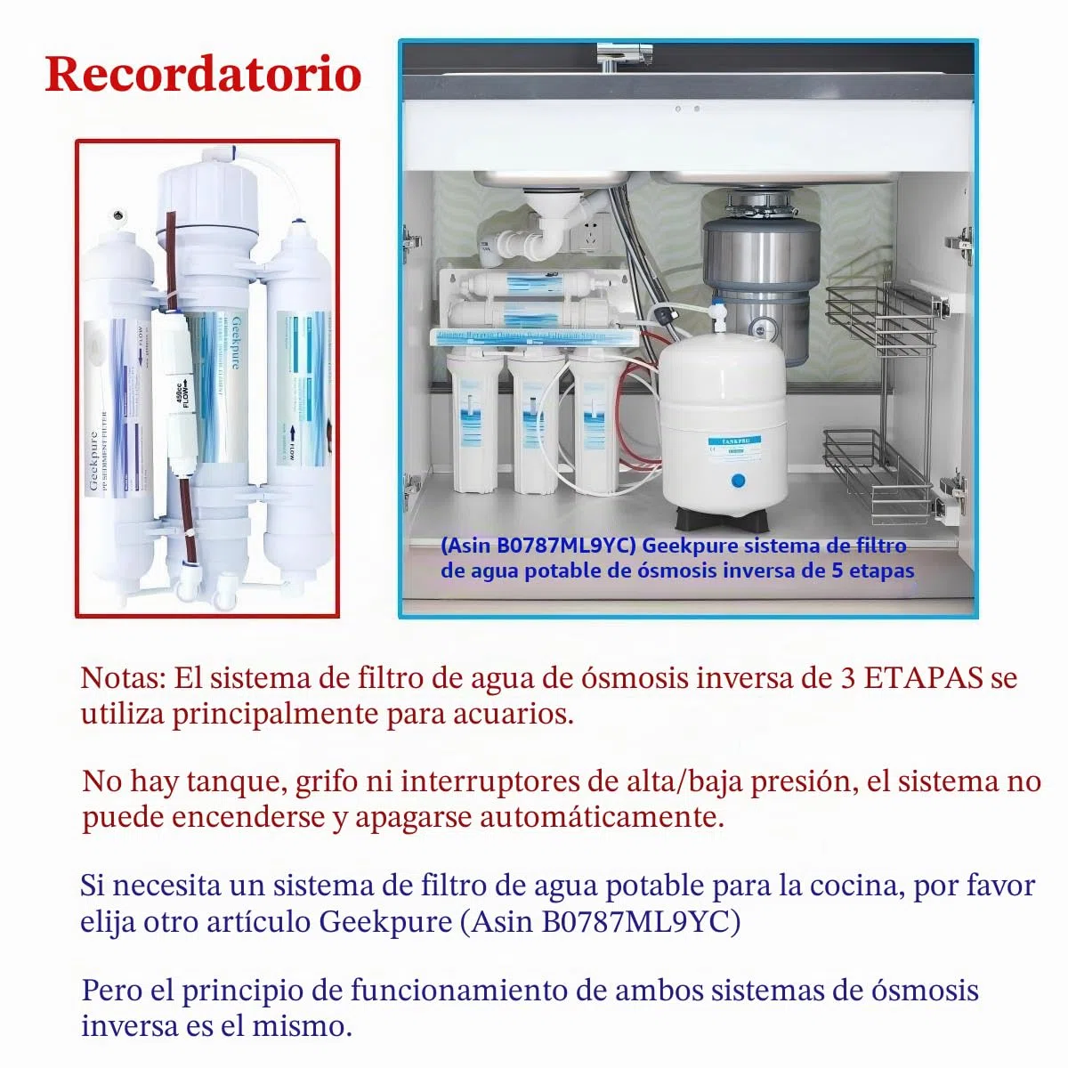 Sistema de filtro de agua de ósmosis inversa de 3 etapas para acuario-encimera -100GPD