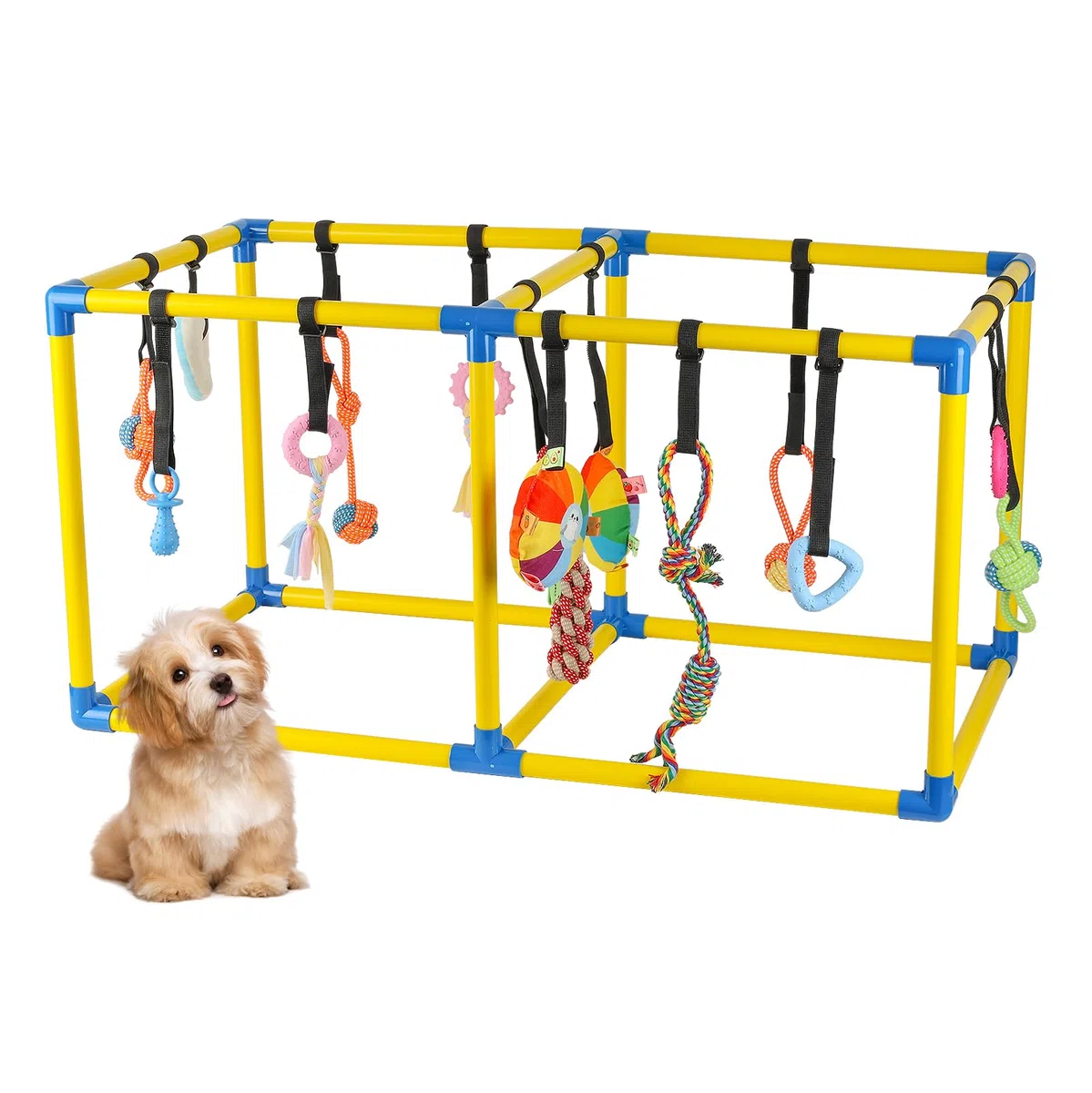 Gimnasio de juego para cachorros, juguetes interactivos de enriquecimiento para cachorros, centro de actividades de marco | Para perros pequeños, con 14 juguetes colgantes (juguetes esponjosos y masticables) (39.37 x 19.7 x 19.7 pulgadas)