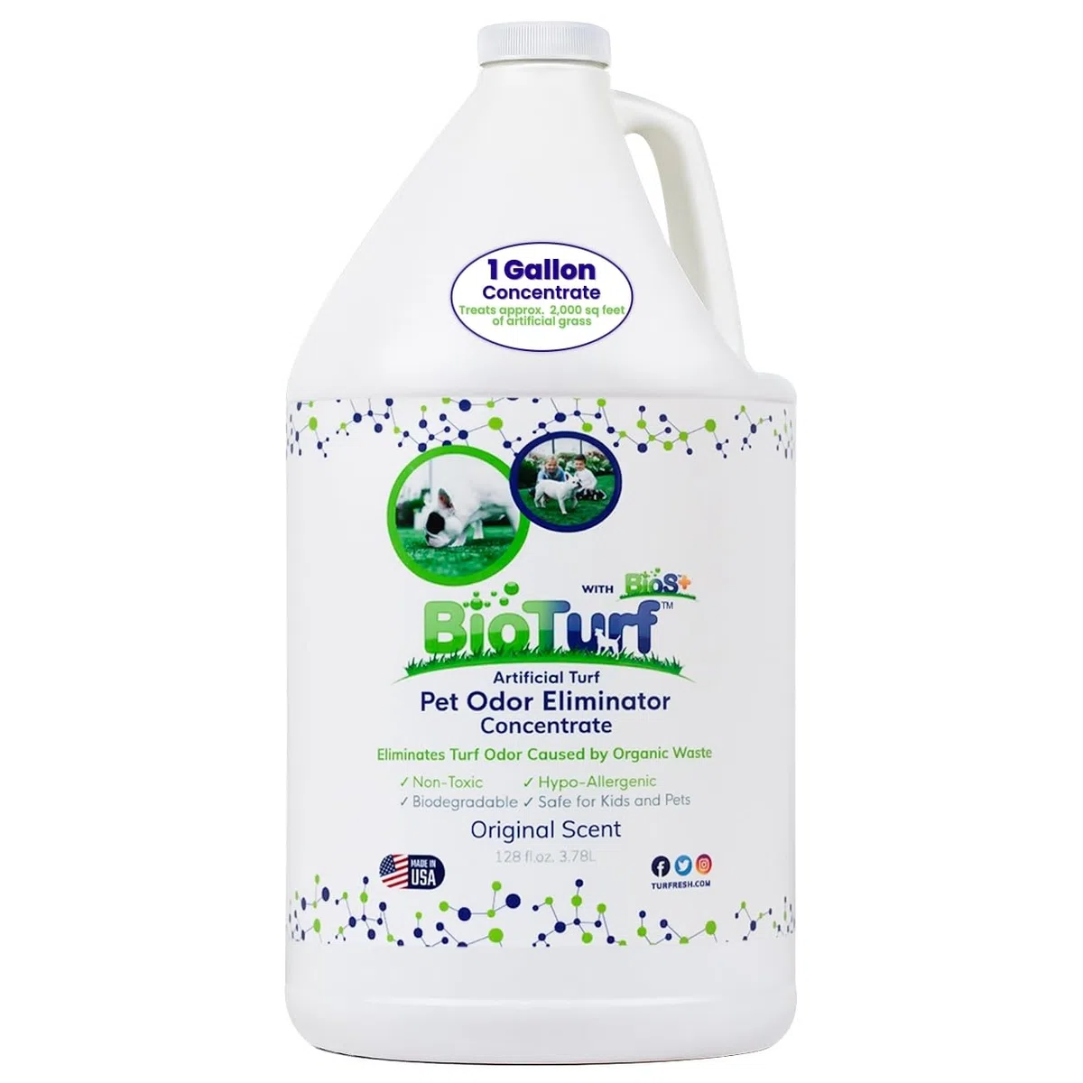 BioTurf BioS+ - Limpiador enzimático concentrado de césped artificial y eliminador de olores de mascotas, eliminador de olores, orgánico, seguro, respetuoso con el medio ambiente (1 galón) - Aroma