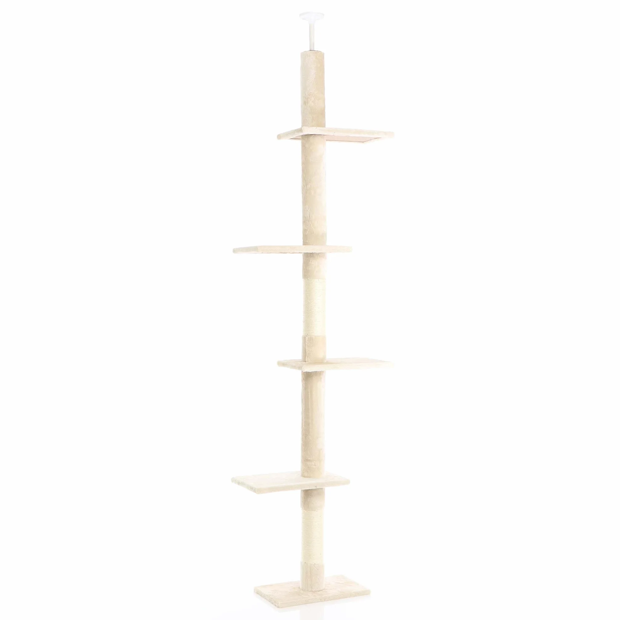 Fudajo Árbol rascador Suelo a Techo Beige 230-276cm Ajustable en Altura 4 Plataformas sisal