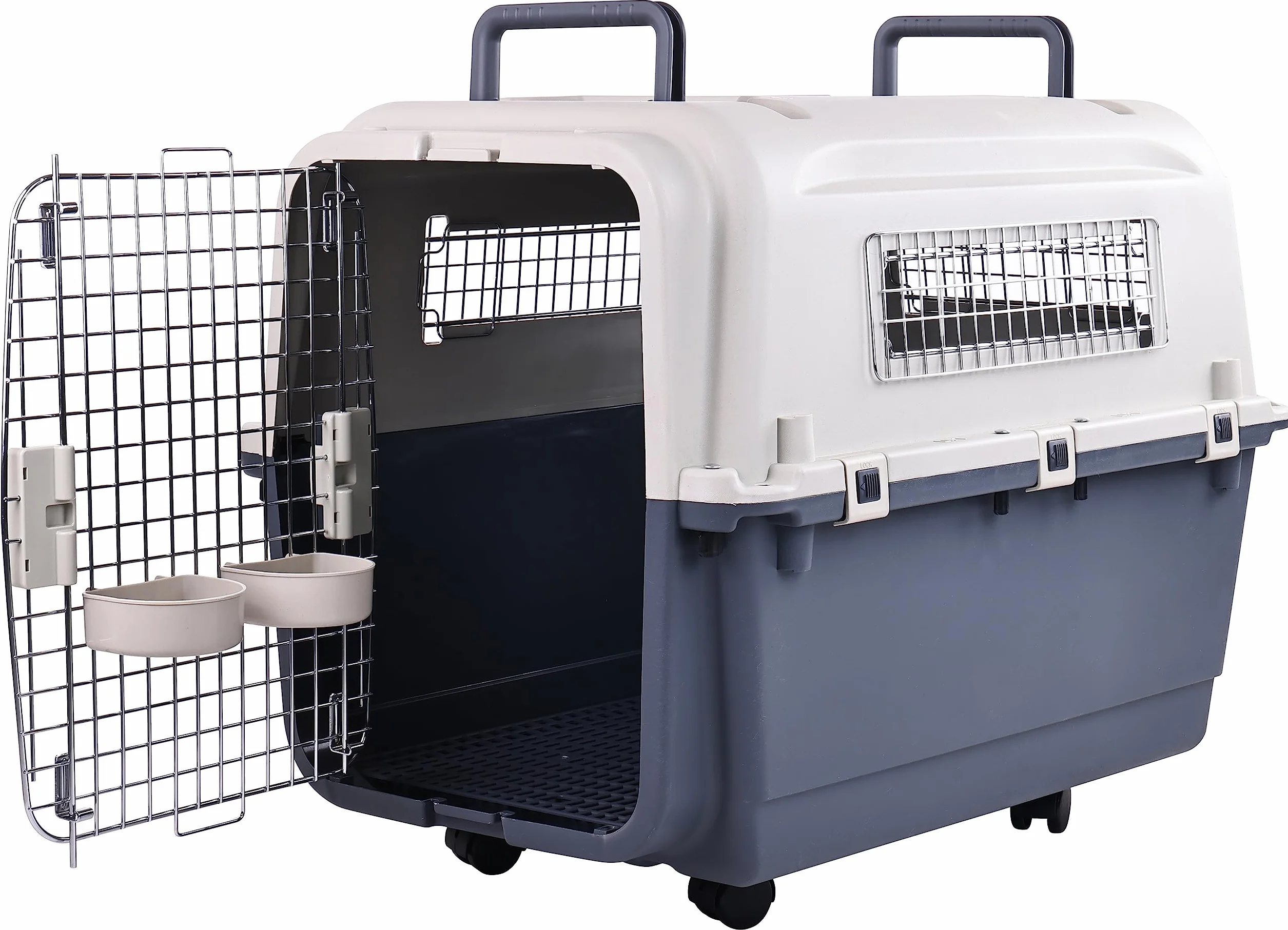 Elevon Transportador de Mascotas de plástico con Ruedas Aprobado por aerolíneas con Puerta de Alambre para Perro, Grande (78 cm de Largo x 54 cm de Ancho x 57.9 cm de Alto)