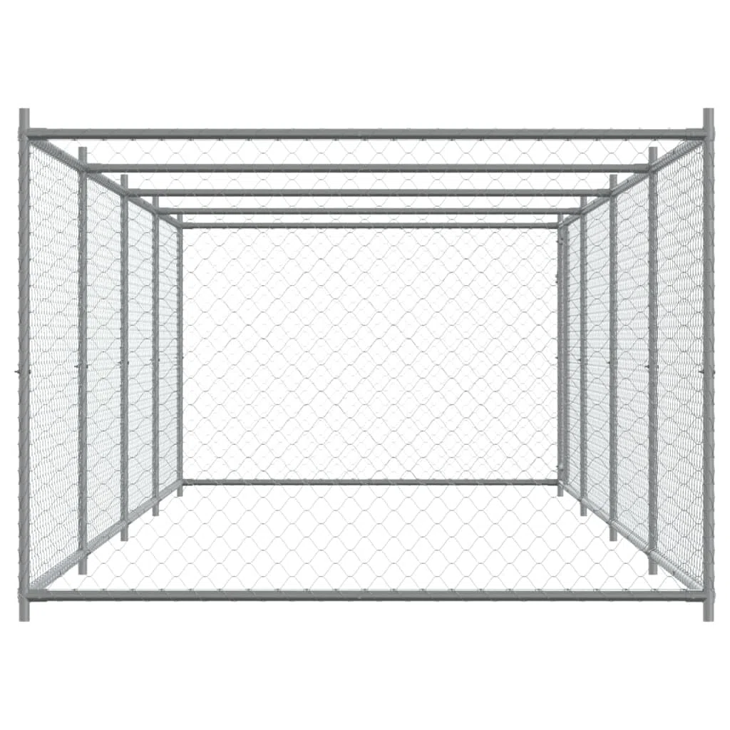 Perrera para perros de acero galvanizado con puerta, 8 x 2 x 1,5 m, para exteriores con rejilla, cercado para cachorros y perros, protección y seguridad en el jardín, patio o terraza