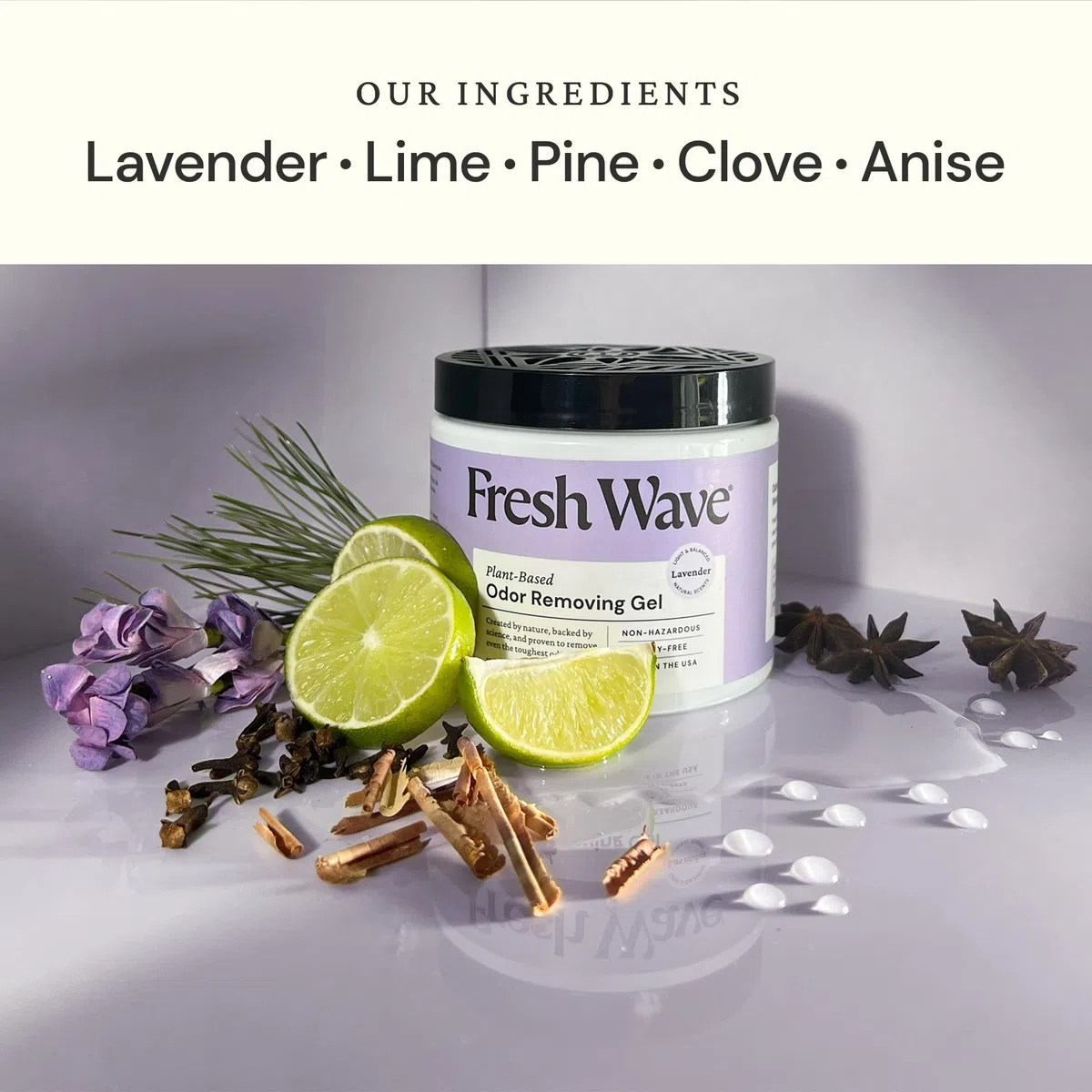 Fresh Wave Gel eliminador de olores de lavanda, 15 onzas, paquete de 2, absorbentes de olores más seguros para el hogar, eliminador de olores natural a base de plantas, cada 15 onzas, dura de 30 a 60