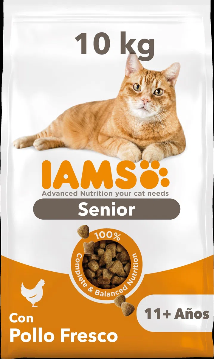 IAMS Alimento seco para Gatos con Pollo Fresco - Alimento seco para Gatos a Partir de 11 años, 10 kg