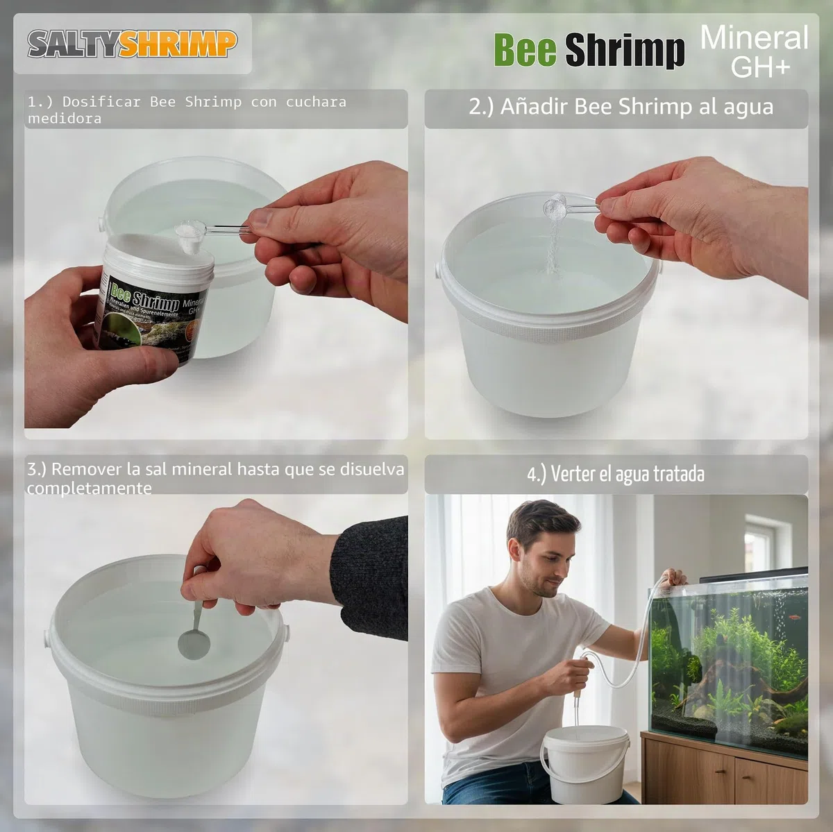 Bee Shrimp Mineral GH+ | 850g - Sal Mineral, Especialmente desarrollada para camarones Abeja, abejorro y Tigre. Aumenta la dureza Total del Agua