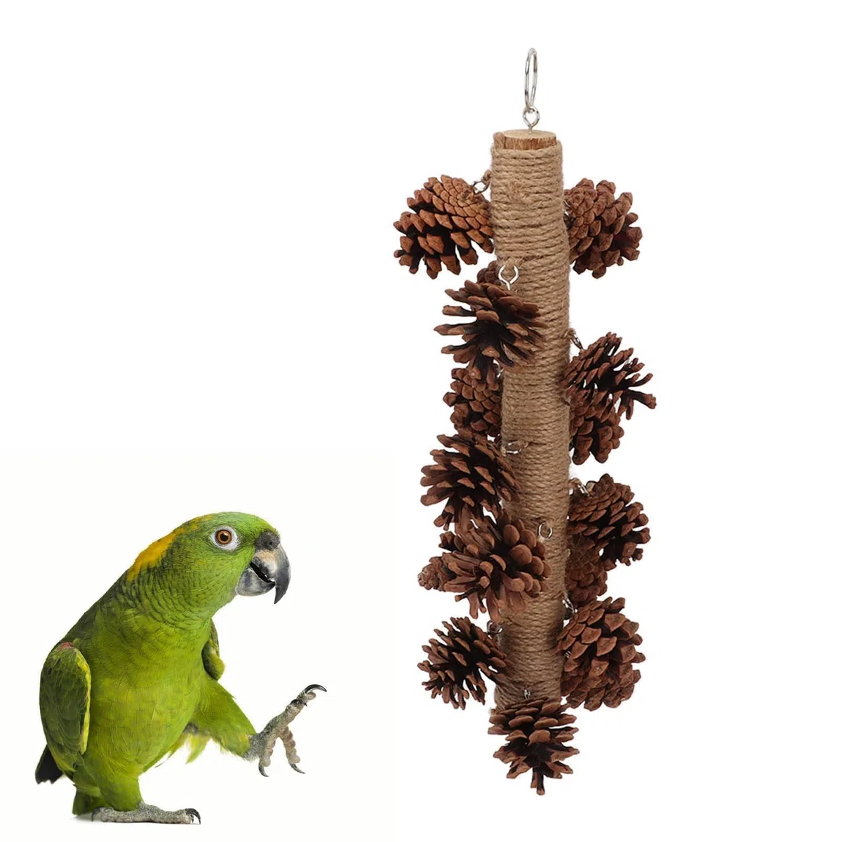 Juguete Natural de Madera para P¨¢jaros, Pi?a Colgante para Masticar, Accesorio de Jaula para Periquitos, Ninfas y Hamsters, Tama?o Grande