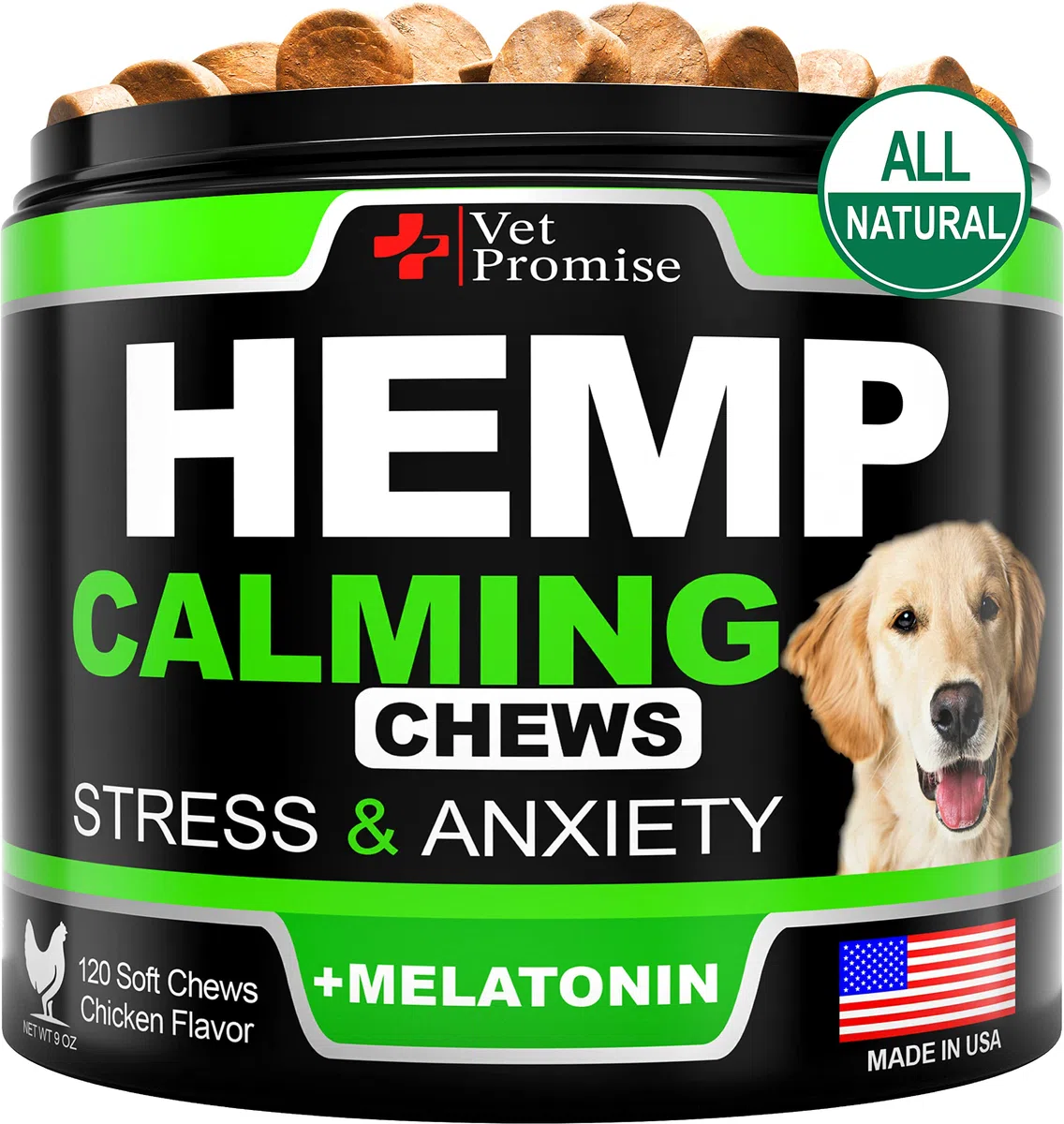 Masticables calmantes de cáñamo para perros con ansiedad y estrés, golosinas calmantes para perros, alivio de la ansiedad del perro, separación, viajes, ladridos, melatonina para perros, aceite de