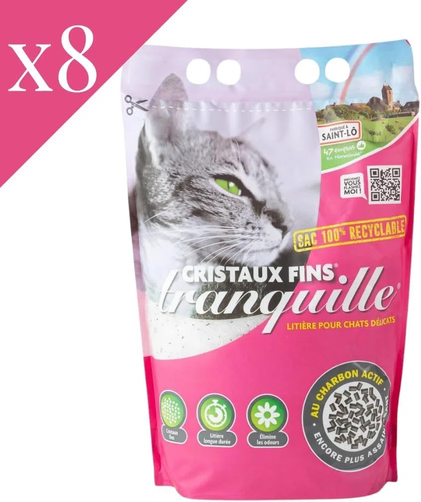 Tranquille – Caña para Gatos de sílice con Cristales Finos y carbón Activado 3,70 L, Lote de 8